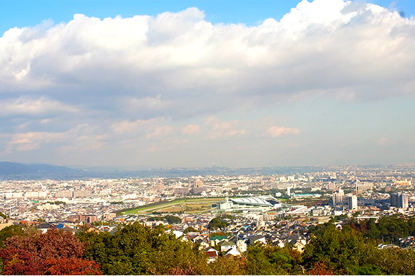 A view of the Hanshin Racecourse from the park lookout