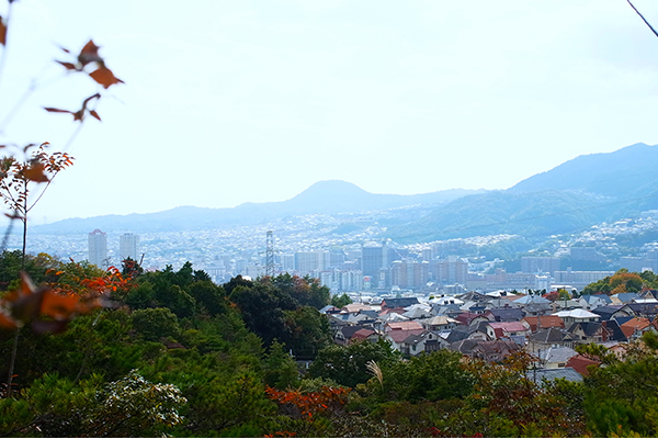 A far-away view of Kabutoyama beyond the city